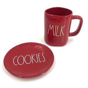Rae Dunn Red Milk & Cookies Set Mug Plate Saucer Christmas Santa Large Letter